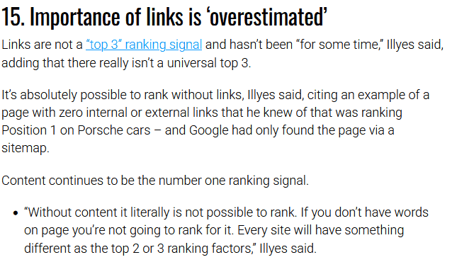 “Links are not a top 3 ranking signal,” says Google
