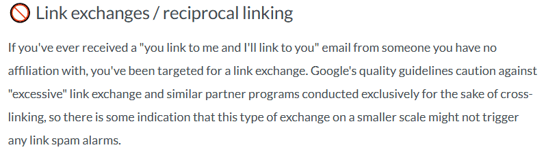 Screenshot from Moz on link exchanges