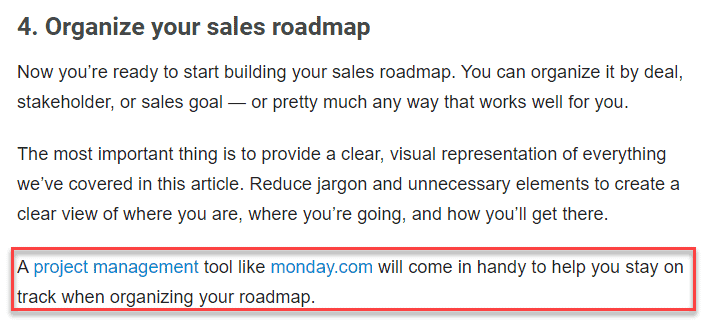 Example of editorial links for Monday.com