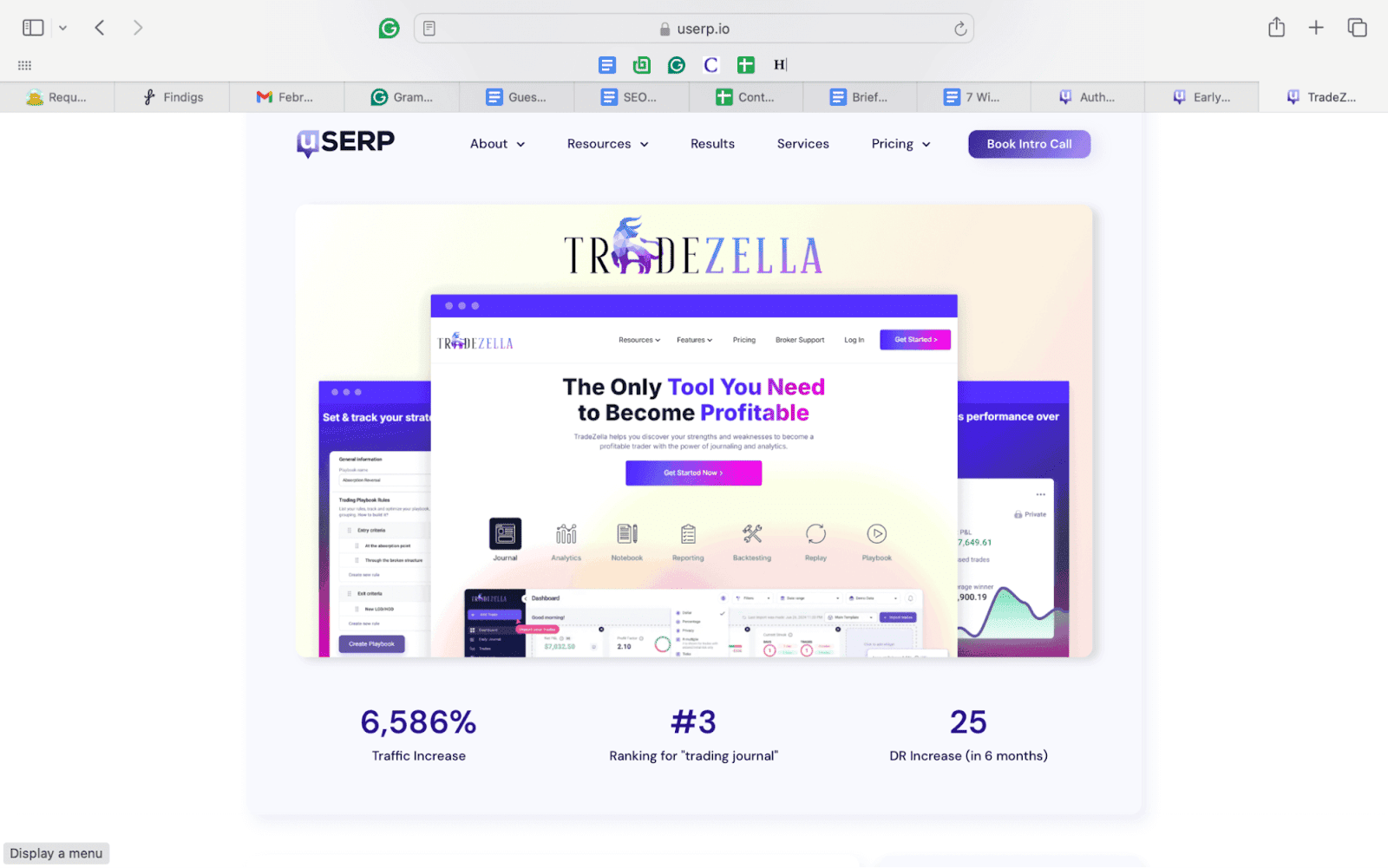 uSERP case study TradeZella results