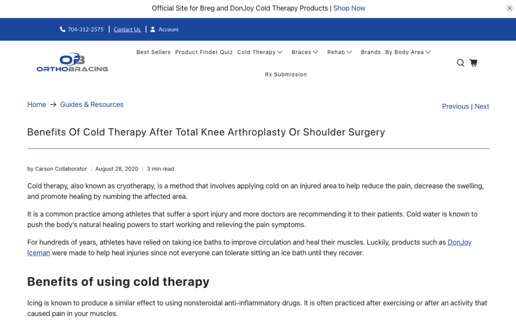Preview of OrthoBracing's cold therapy article.