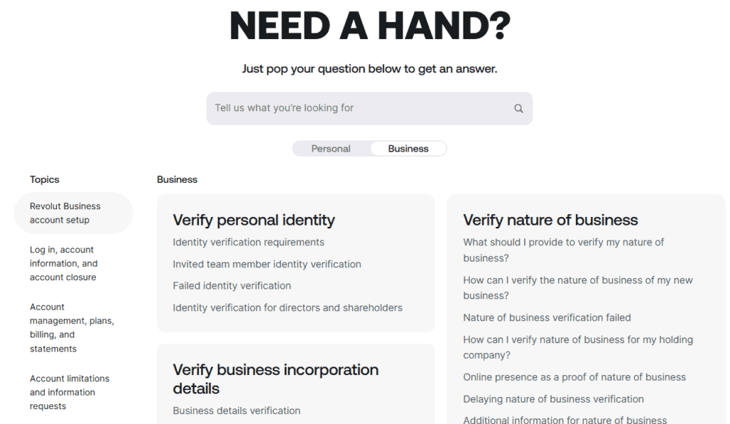 FAQ page with categories. 