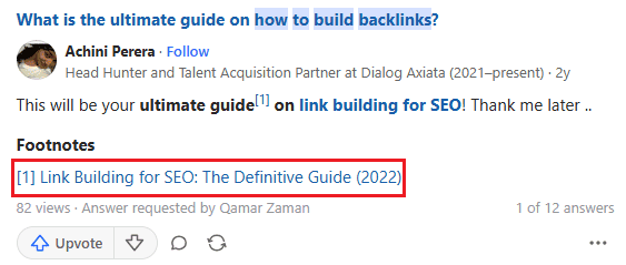 Get nofollow backlinks from Quora by providing answers and embedding links