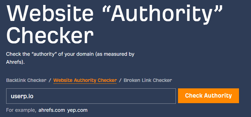 Screenshot of Ahrefs’ free website authority checker.