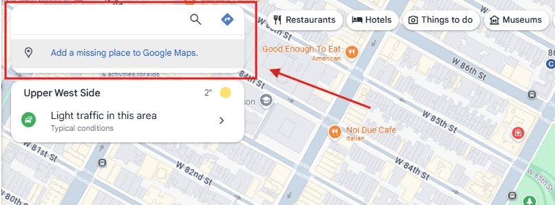 Screenshot of Google Maps' businesses as part of local SEO.