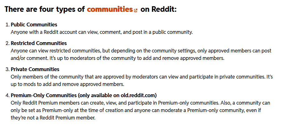 The four types of communities on Reddit
