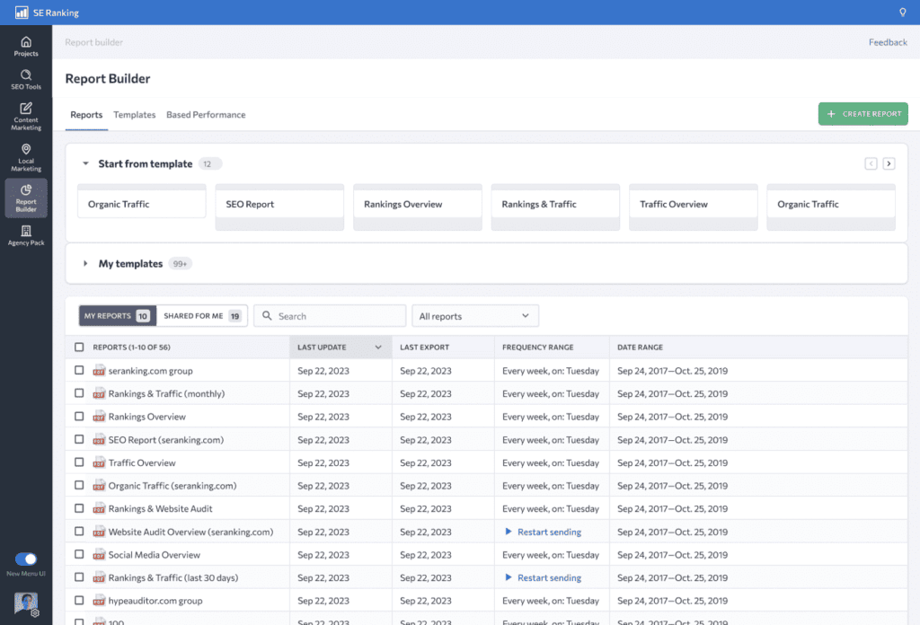 SE Ranking’s report builder.