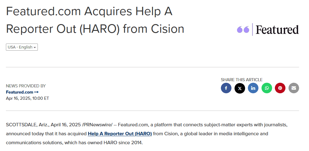 Featured acquired HARO in 2025