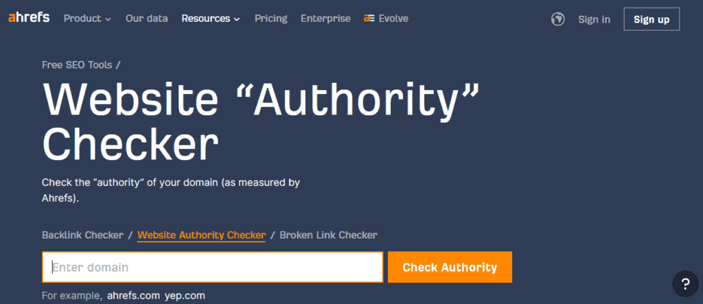 Checking a website's domain rating or authority rank with Ahrefs