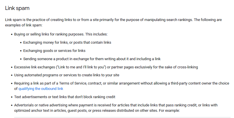 Google’s spam policies on link spam