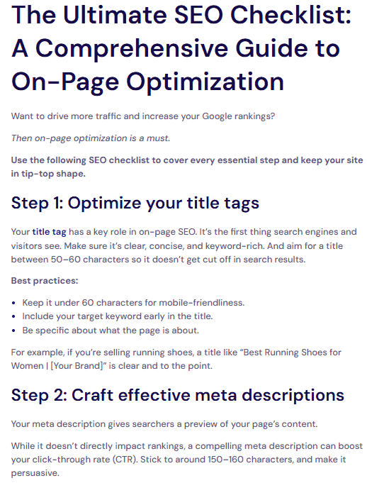 uSERP's SEO checklist.