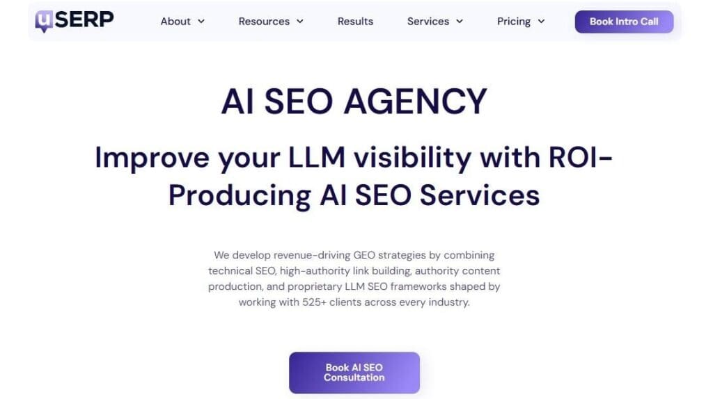 Screenshot showing uSERP as an AI SEO agency