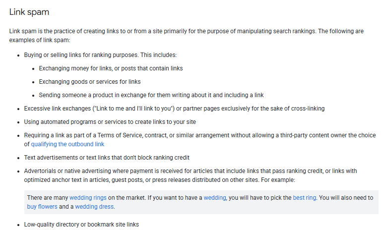 Google’s link spam policies
