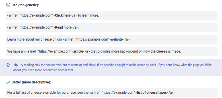 Descriptive vs generic anchor text