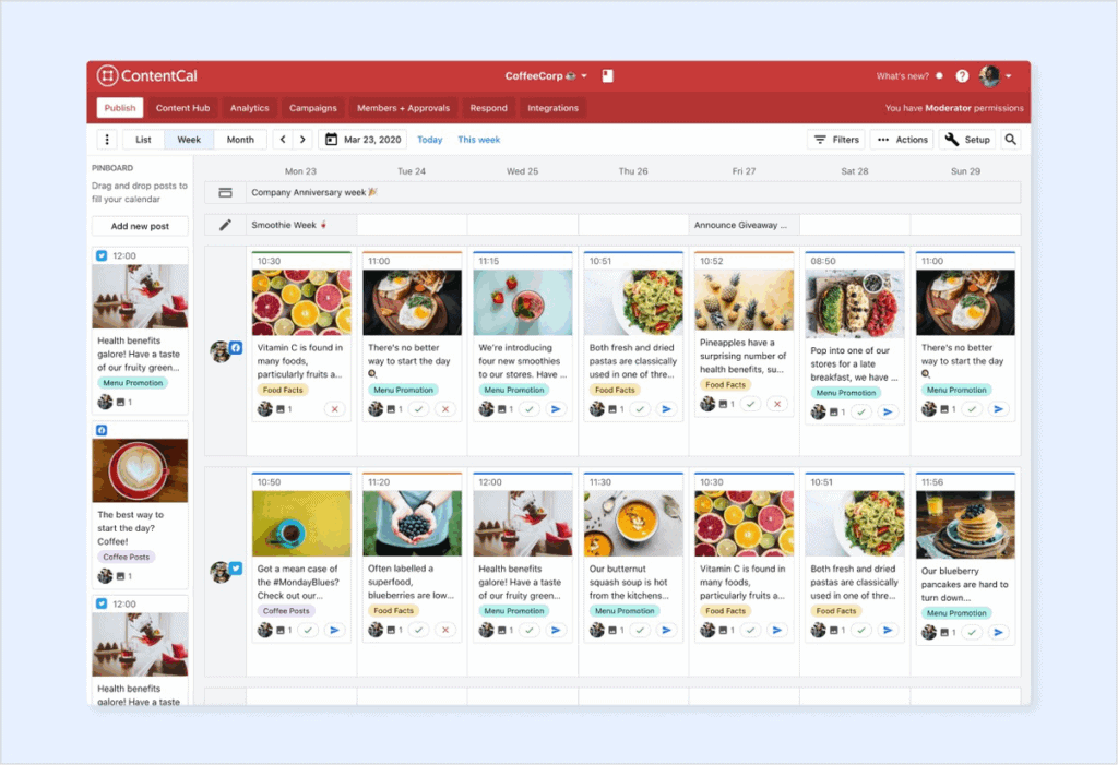 Screenshot of a content calendar tool as an example of a content planning tool for marketers to streamline their planning